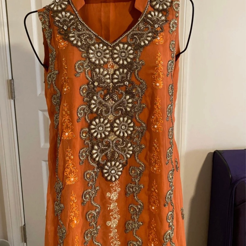 Orange Pakistani Gown Shalwar Kameez